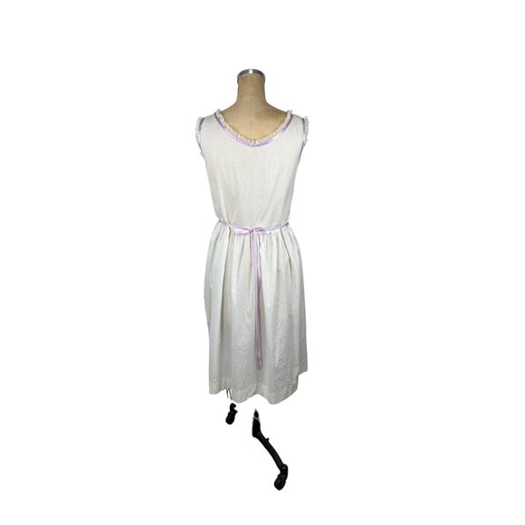 1960s cotton nightgown dress with embroidered bodice Size M - Picture 3 of 7